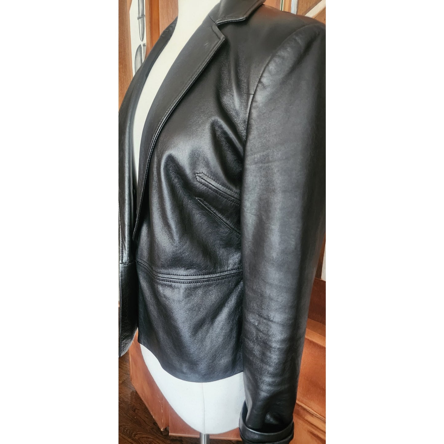 Vintage 1990s Caché Leather Blazer Tailored Lambskin Single Button