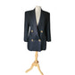 Vintage 80s GENNY Blazer Black Linen Jacket Hip Length Double Breasted Gold Buttons / M