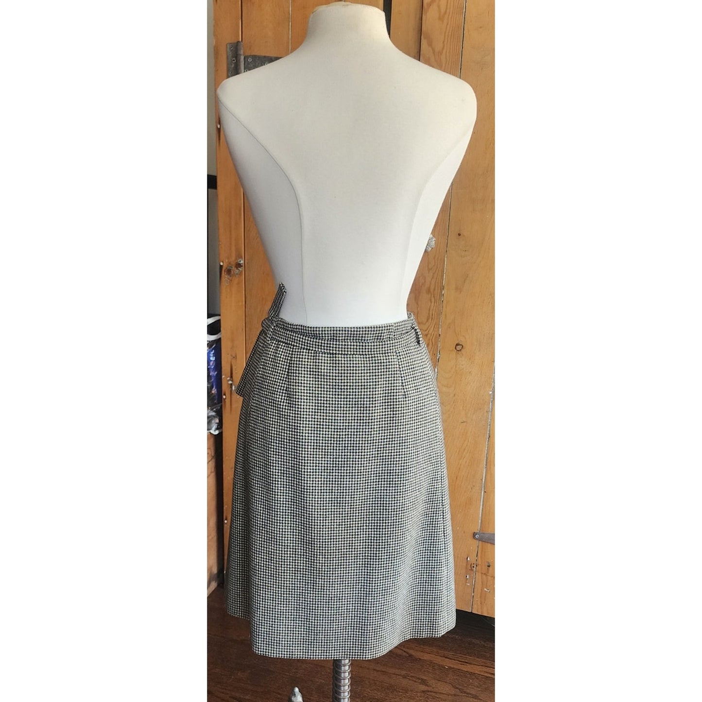 Vintage Dries Van Noten Skirt Gray Houndstooth Wool A Line Knee Length Belt Sash / Medium