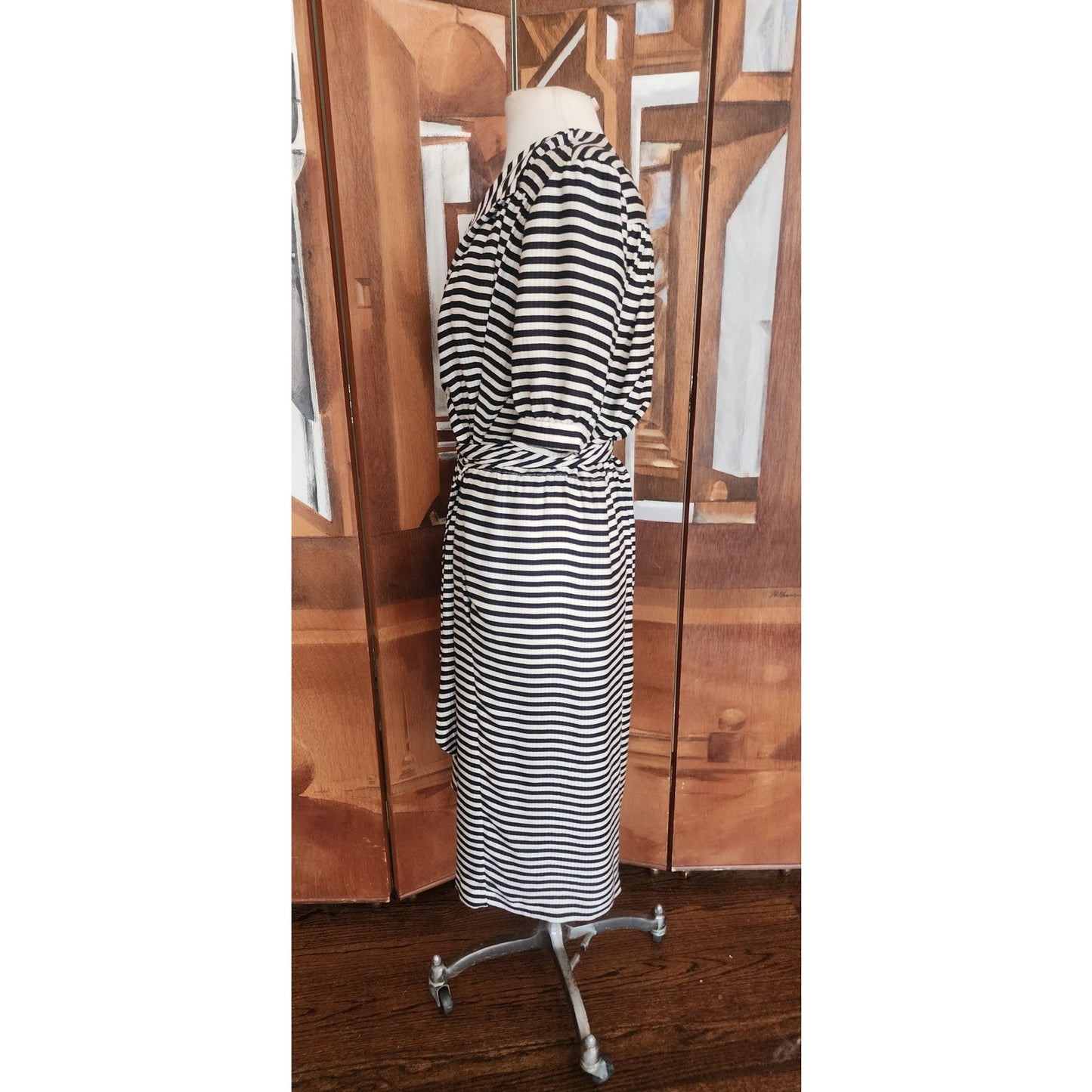 Vintage 1980s Archival Armani Dress Silk Striped Wrap Midi  White Label IT 38