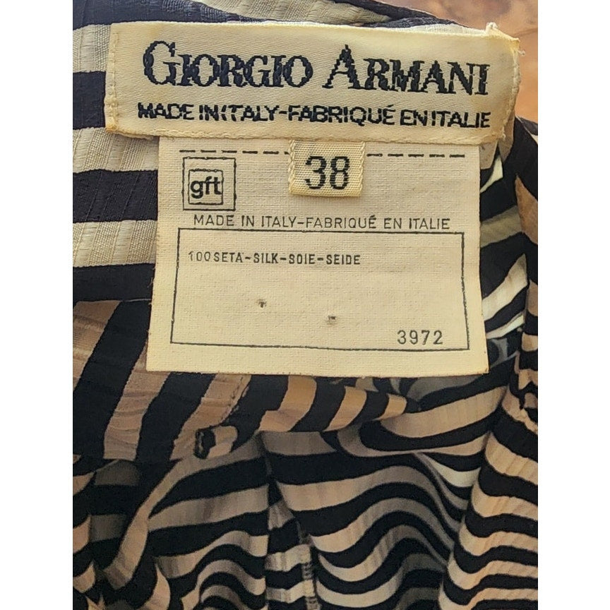 Vintage 1980s Archival Armani Dress Silk Striped Wrap Midi  White Label IT 38