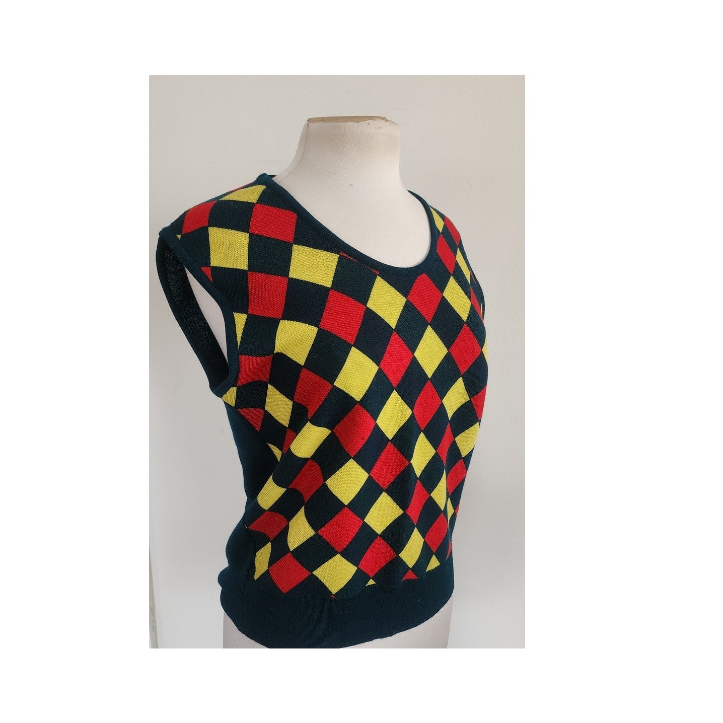 Vintage 70s Argyle Sweater Wool Vest Dark Green Marshall Field & Co Unisex