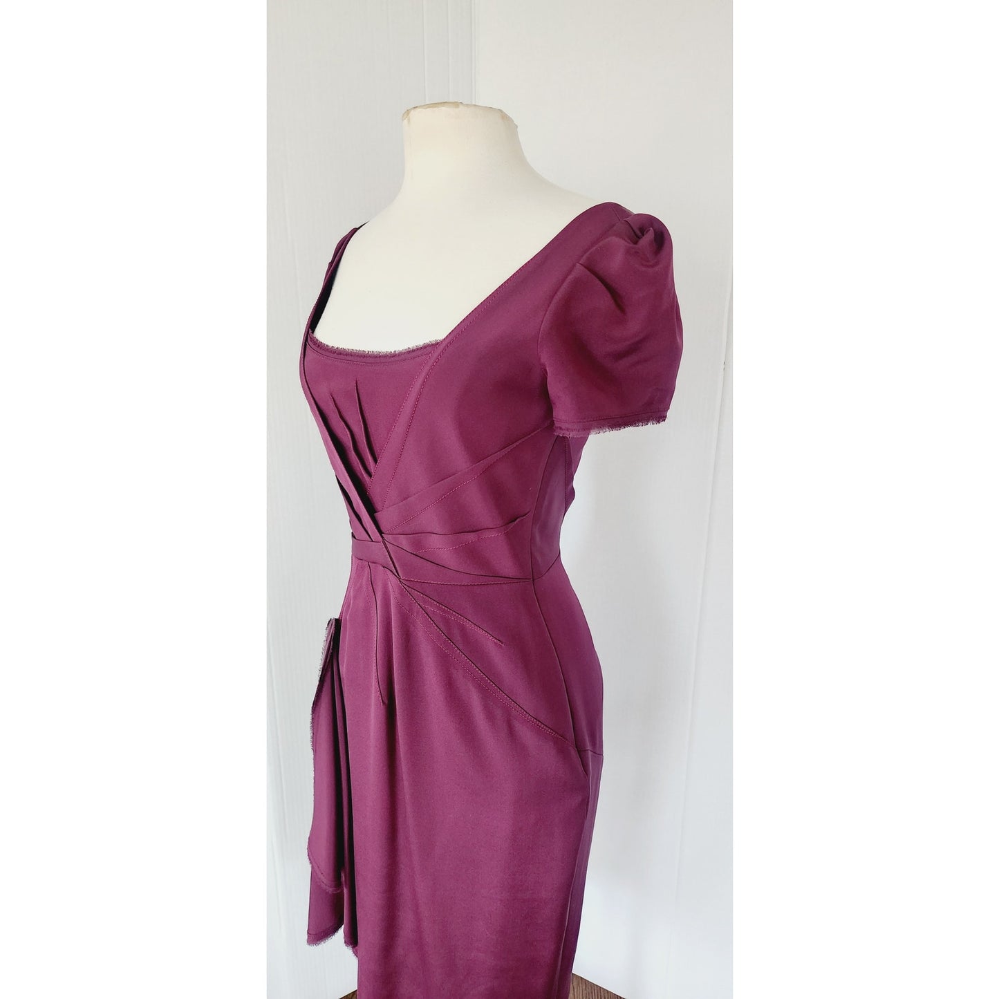 Vintage Y2K Zac Posen Dress Plum Purple with Side Waterfall Scarf NWT
