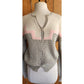 Vintage 80s Sweater Gray Pink Handknit Cardigan Acrylic Angora by Signatures