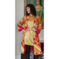 Antique Silk Patchwork Coat Artistinal Boho Gold Fuschia Folk Geometric