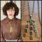 60s Crown Trifari Necklace Gold Pendant Greek Key Fringe