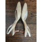 Vintage 1990s Oscar de la Renta Slingback Pumps 38 Beige Cream Gold Weave Texture Kitten Heels Shoes