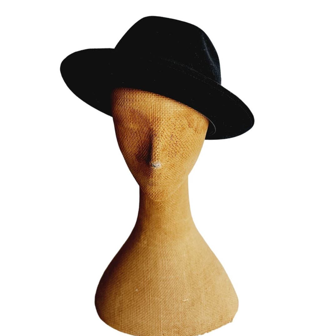 Vintage 60s Mens Fedora Stetson Hat Black Wool Orange Feather 7 3/8