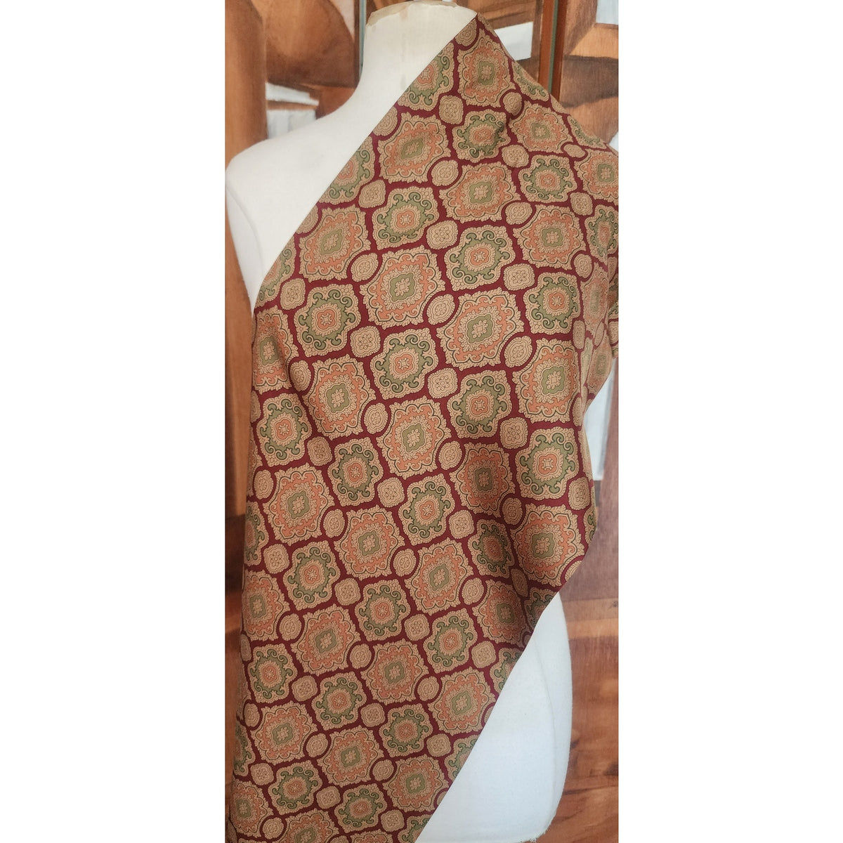 Vintage 1990s Jil Sander Scarf Brown Gold Silk Print Baroque Tessellation