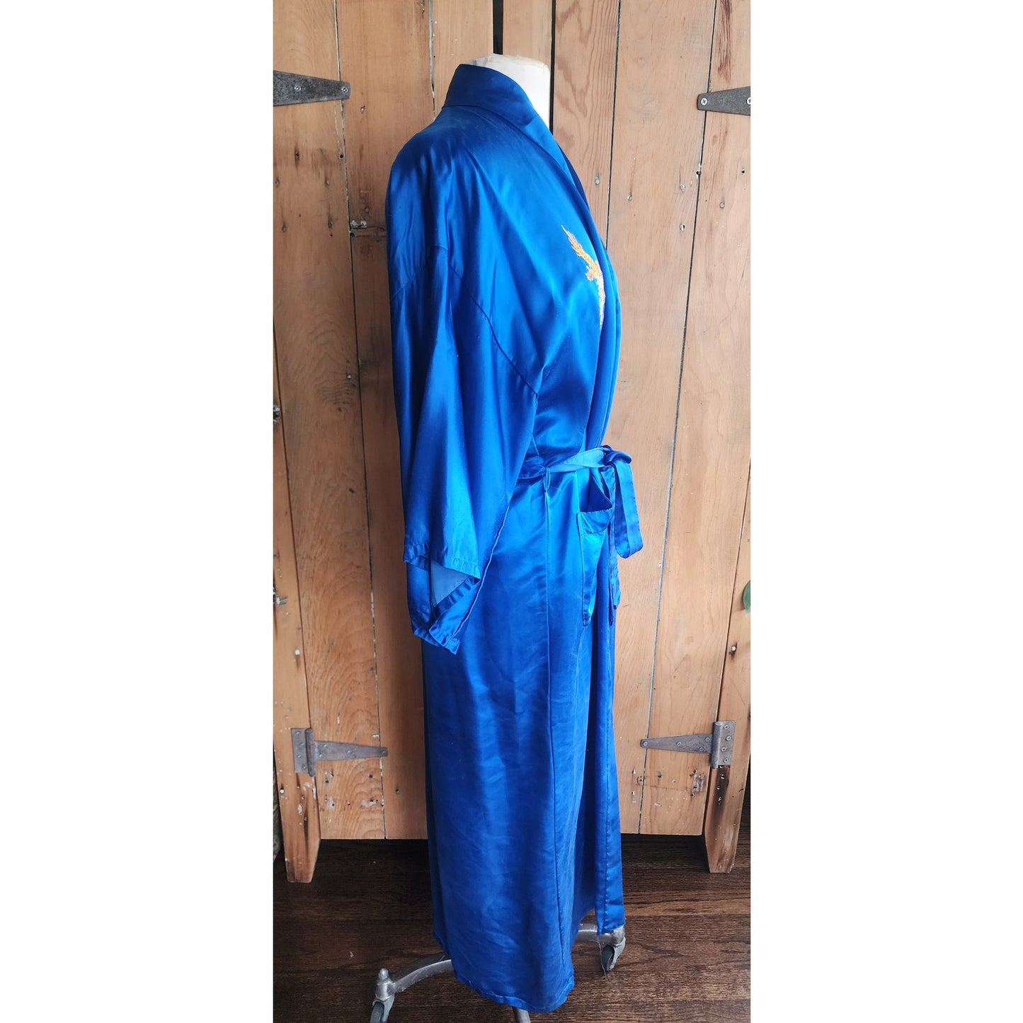 Vintage Chinese Dragon Robe Embroidered Blue Silk Esme