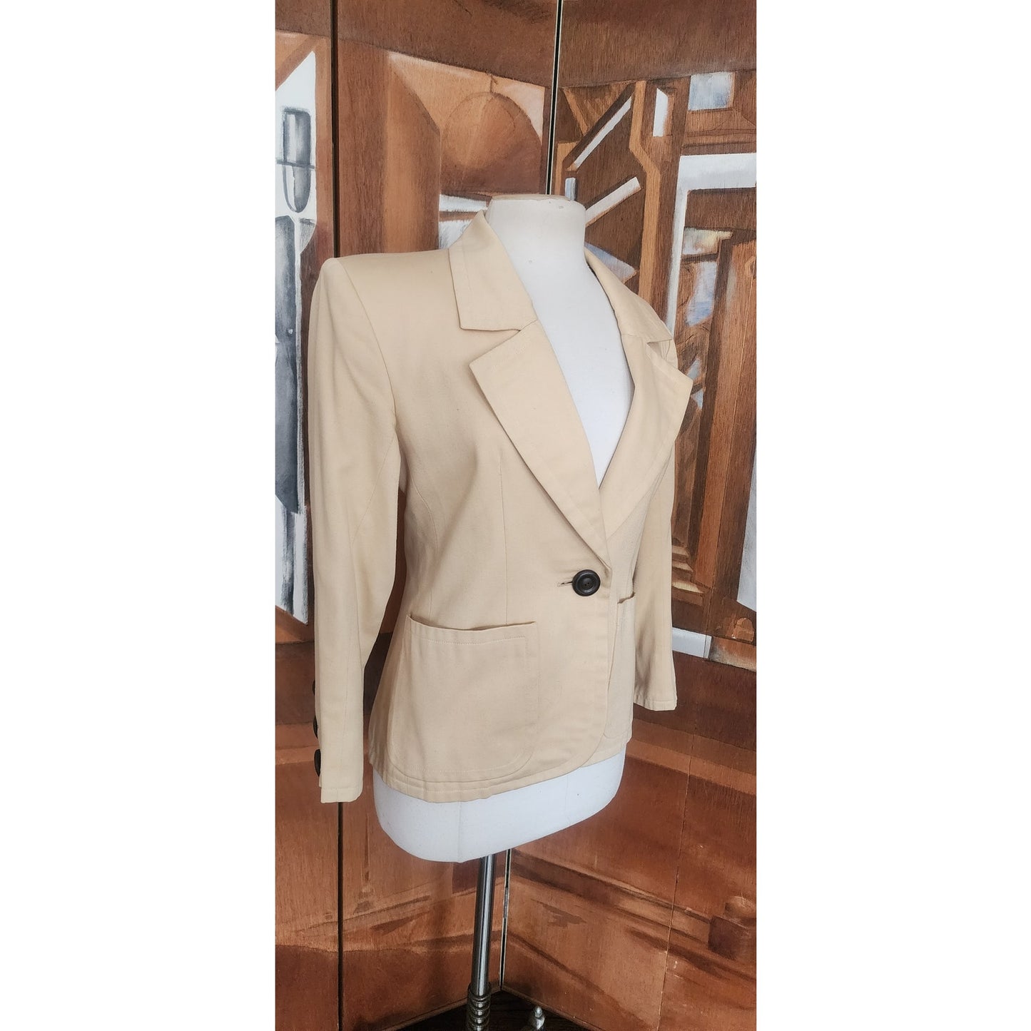 Vintage 80s YVES SAINT LAURENT Beige Blazer Single Button Jacket