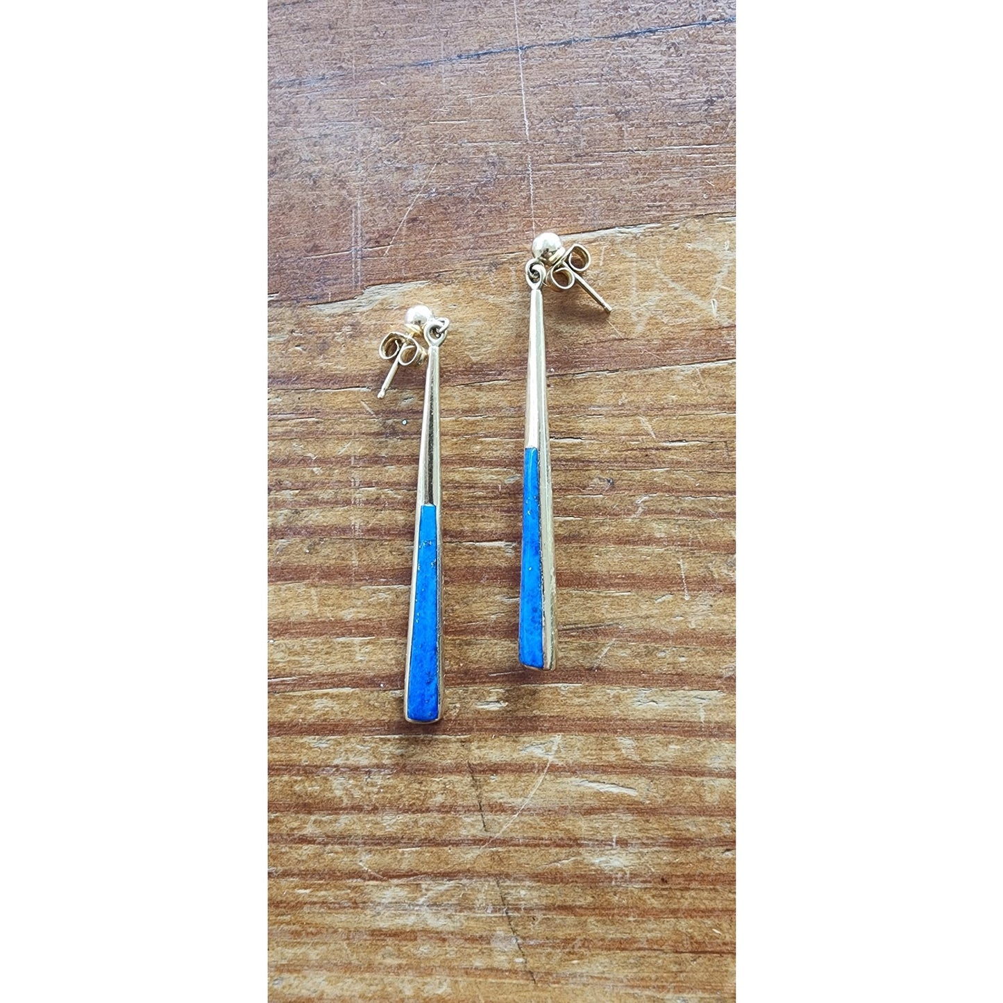 Vintage KBN 14K Gold Dangle Earrings w/Lapis Lazuli