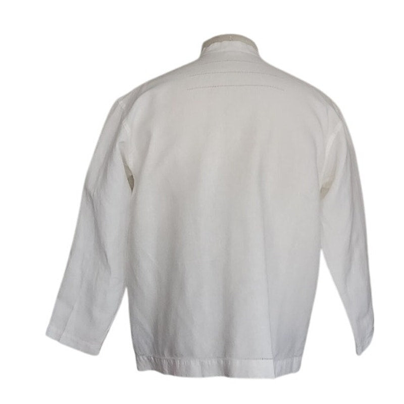 Vintage Issey Miyake Mens Shirt White Linen Button Down Asymmetrical Closure Mandarin Collar