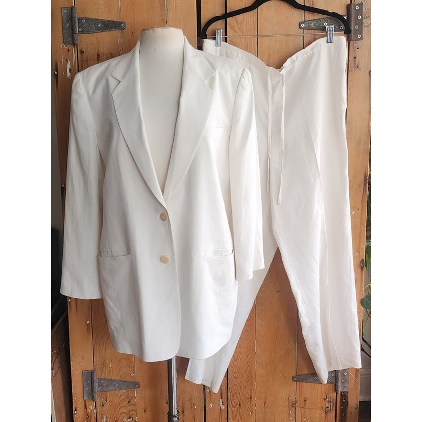 Vintage 1990s DKNY White Linen Pant Suit w/Drawstring Waist / M - L