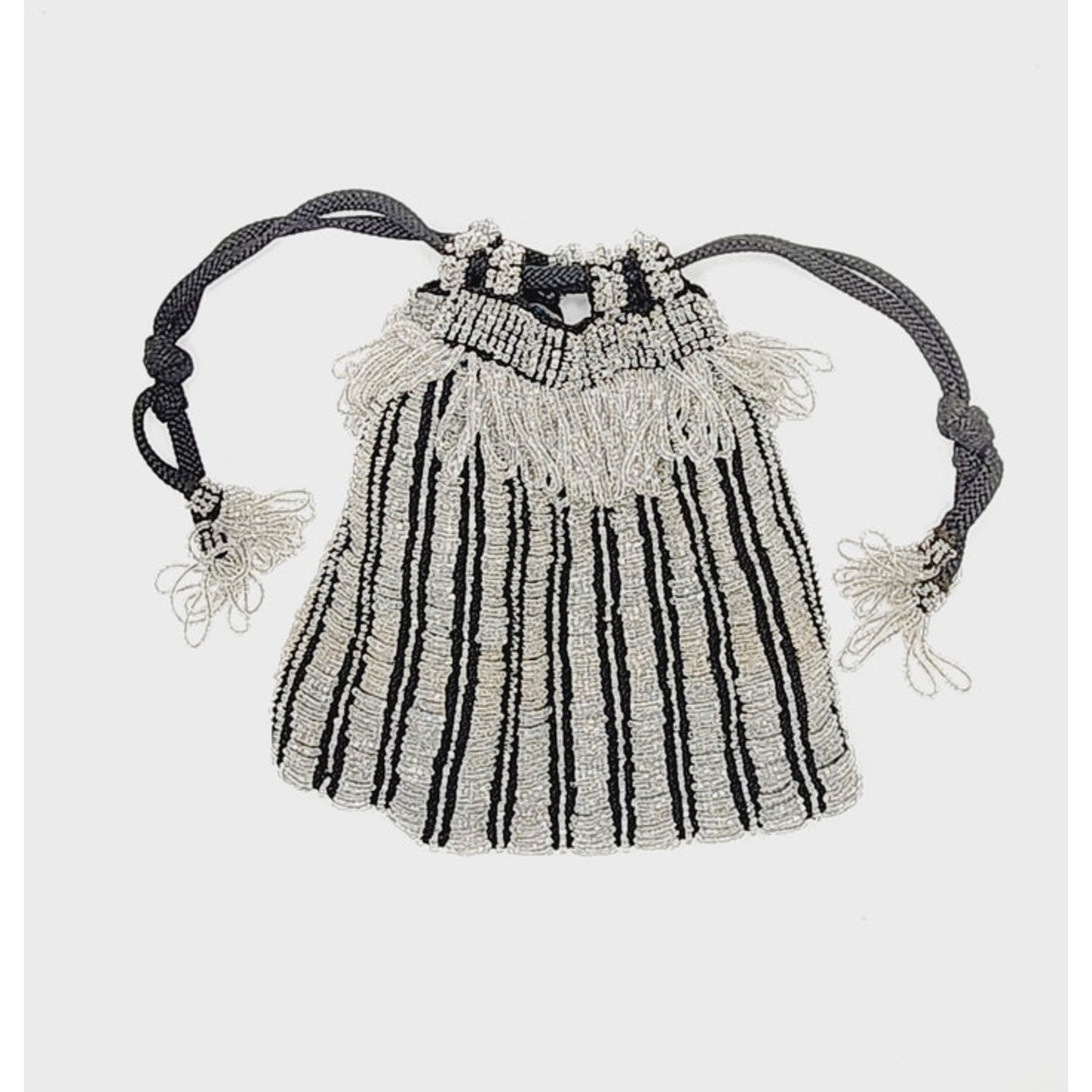 Vintage 20s Beaded Evening Bag Black Silk Pouch Flapper Purse