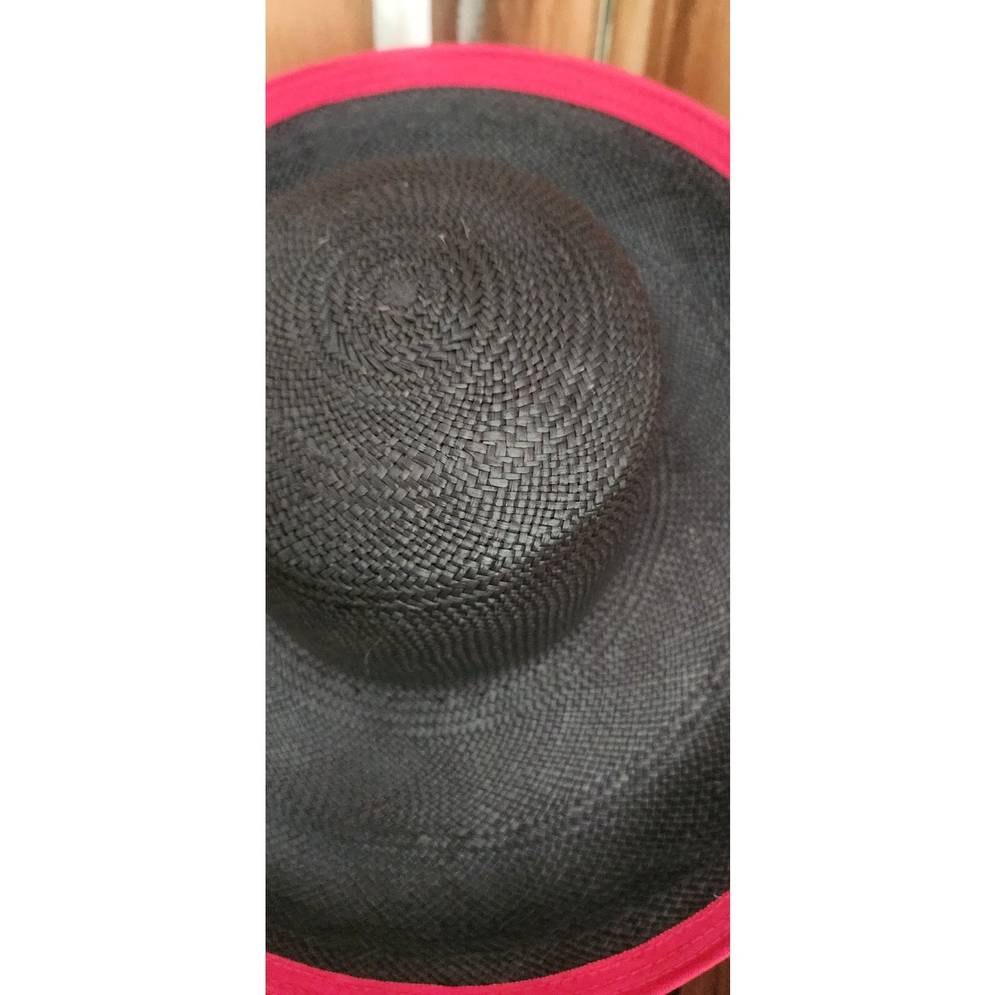 Vintage 1980s Kokin Hat Wide Brim Sun Straw Fuchsia Red Black Summer Oversized