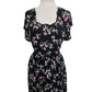 Vintage 30s Rayon Print Maternity Dress Adjustable Tie Sash Dark Floral Print
