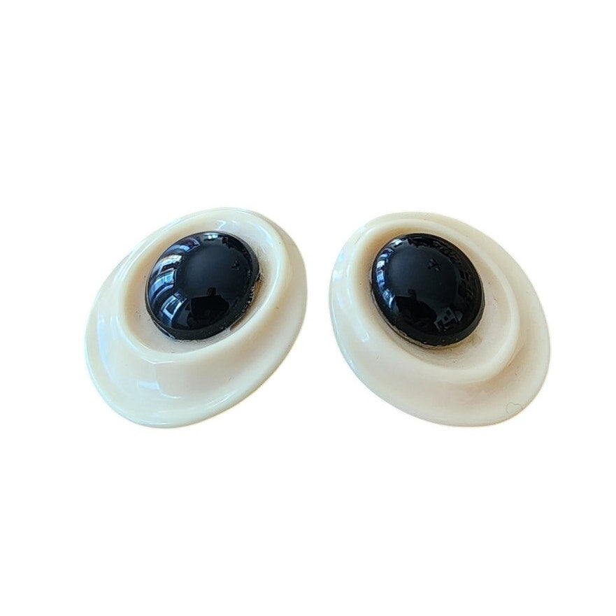Vintage 60s Mod Button Earrings Cream Black Oversized Geometric Discs