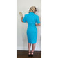 Vintage 90s Christian Lacroix Skirt Suit Turquoise Blue + Gold Buttons / M