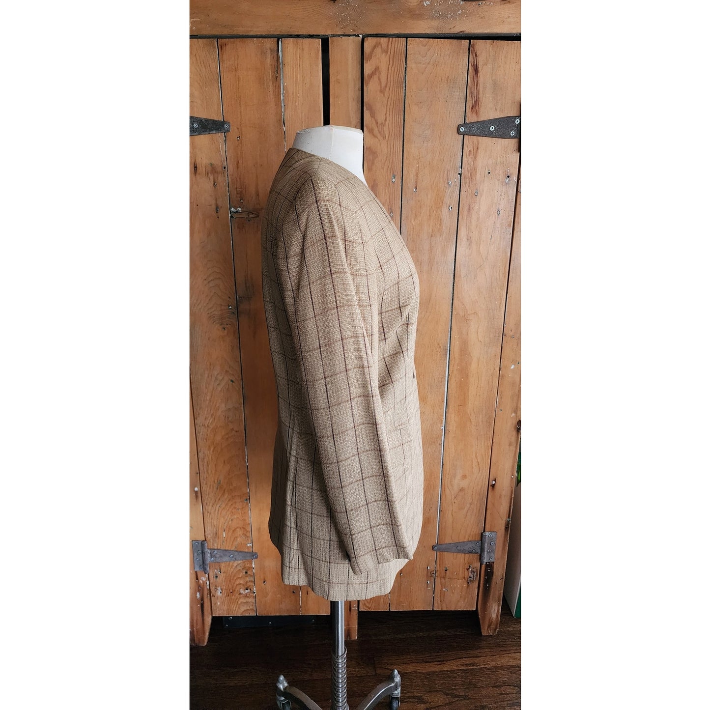 Vintage 80s Blazer Beige Windowpane Plaid Rena Rowan