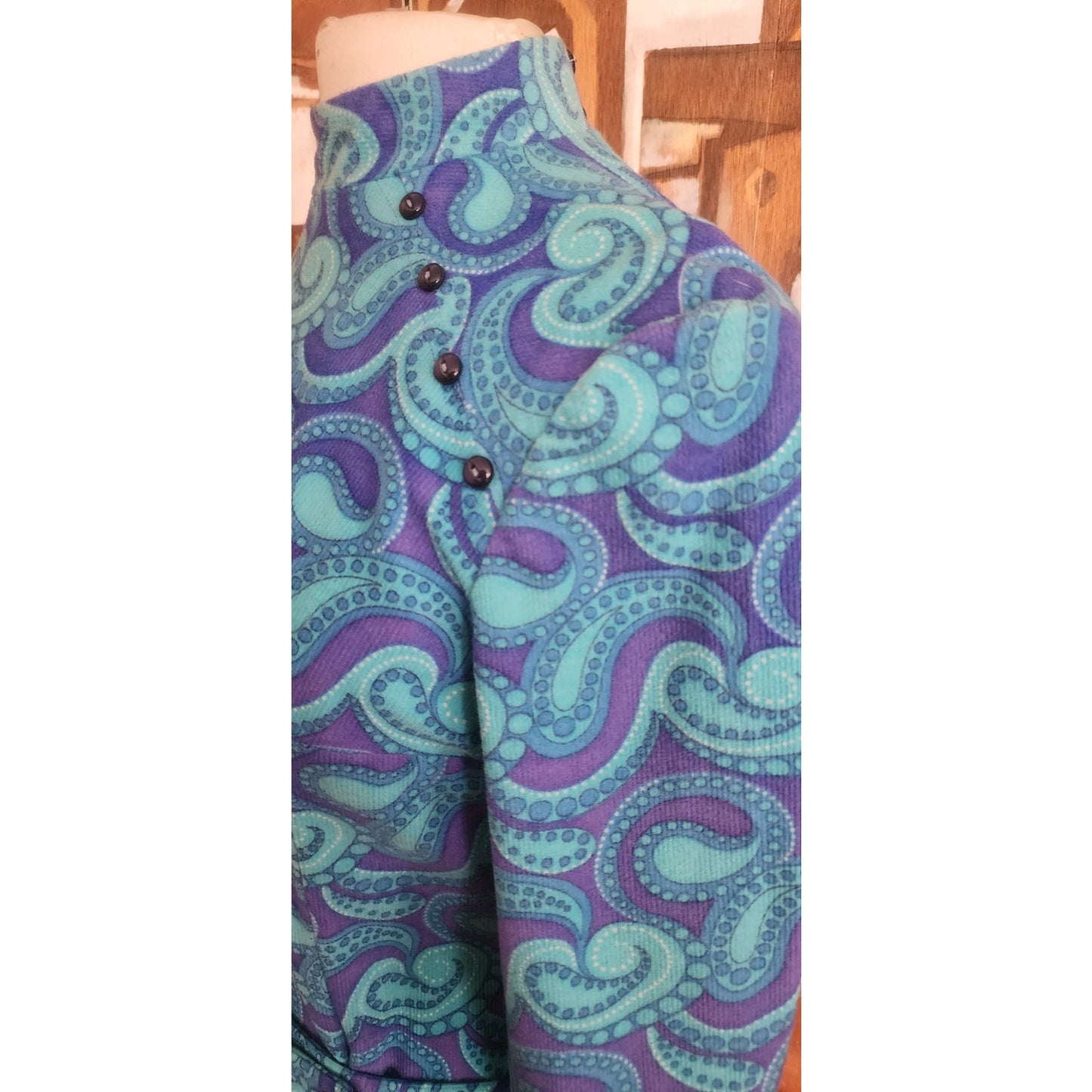 RARE 60s Vintage Blusen Horn German Designer Psychedelic Paisley Mod Tunic Top Blue Purple