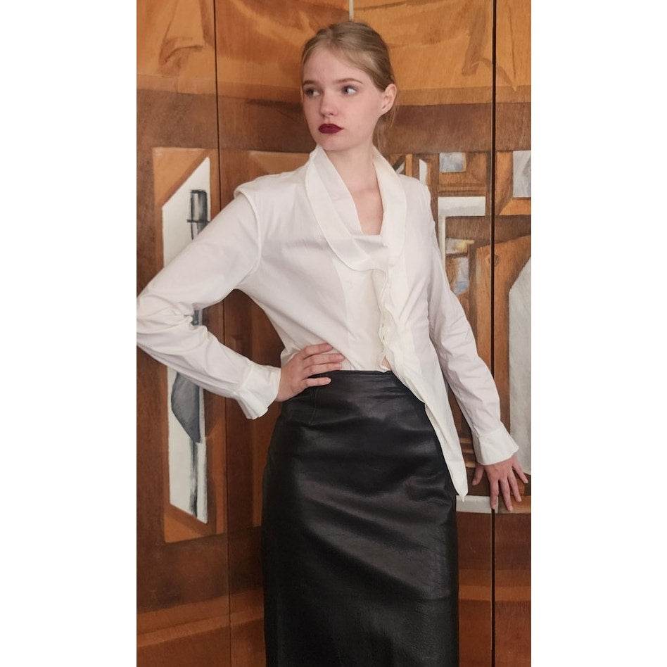 Vintage 90s Jil Sander White Structured Cotton Blouse Shirt Italian Size 40