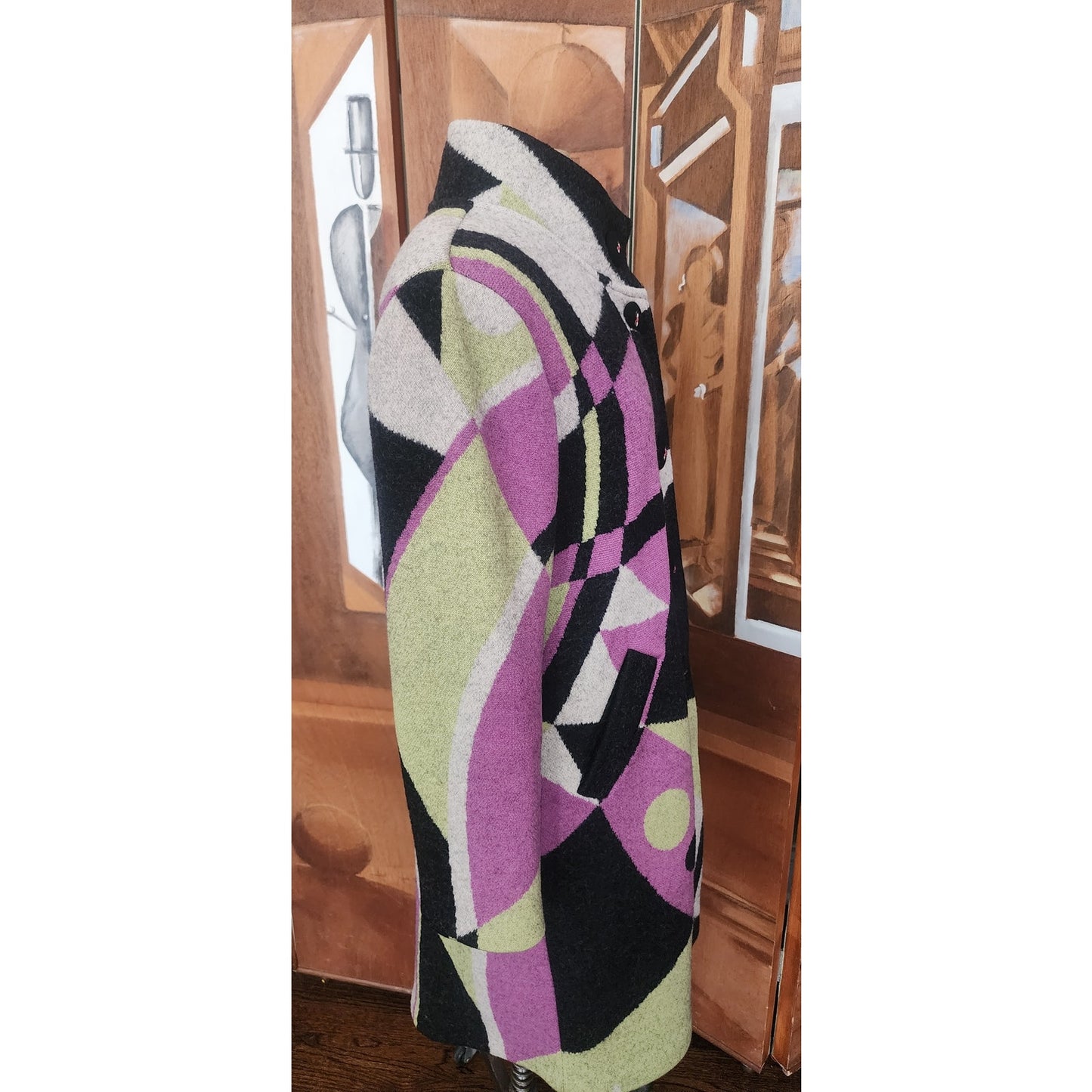 Vintage 90s Geiger Austria Boiled Wool Coat Abstract Geometric Mosaic