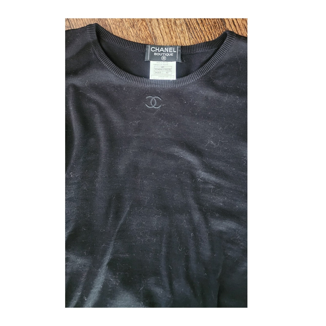 Vintage 1990s CHANEL Sweater Black Cotton Long Sleeve Top CC Logo / FR 40