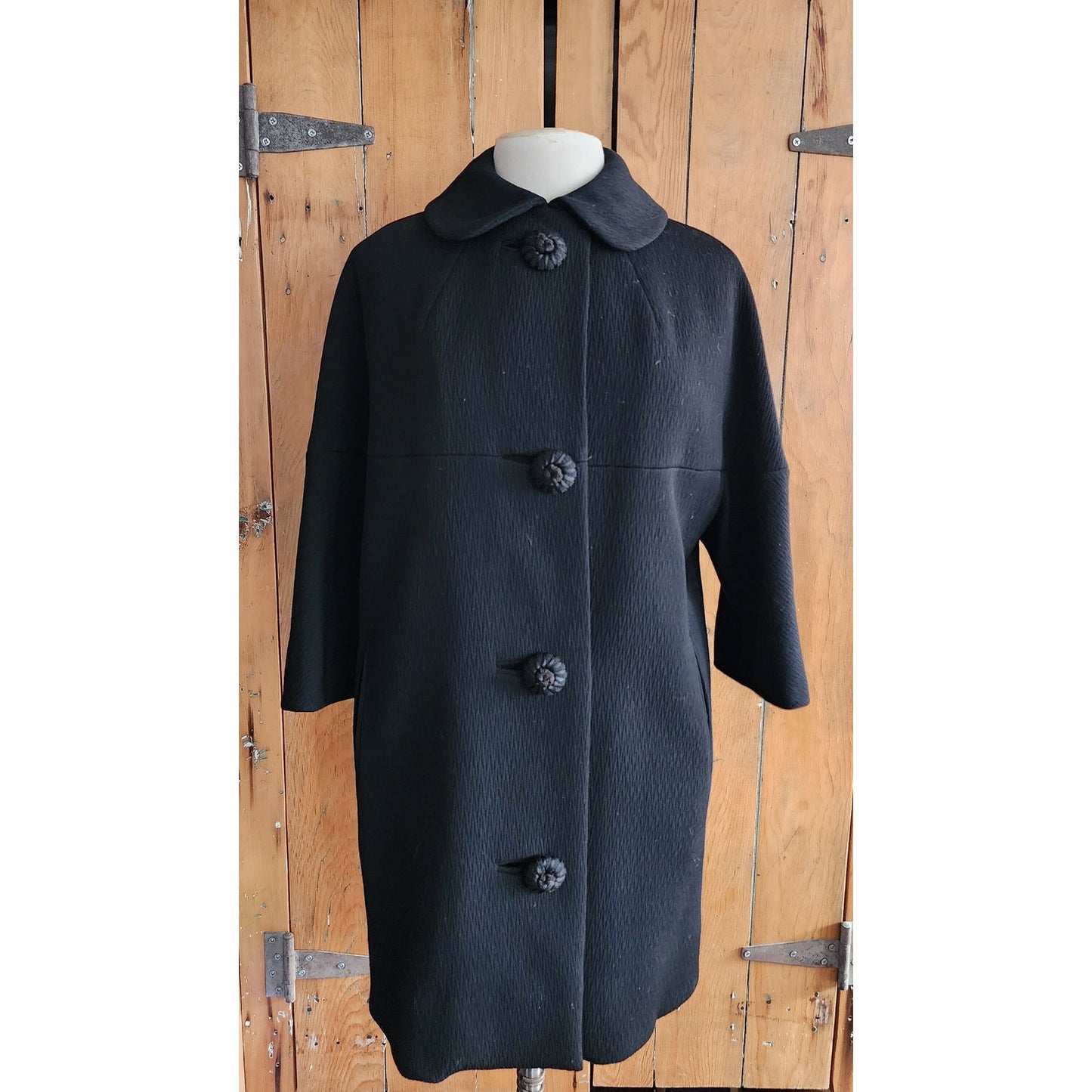 Vintage 60s Black Coat Large Buttons Lenari Designs