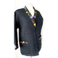 Vintage Asian Quilted Jacket Black w/Floral Embroidery