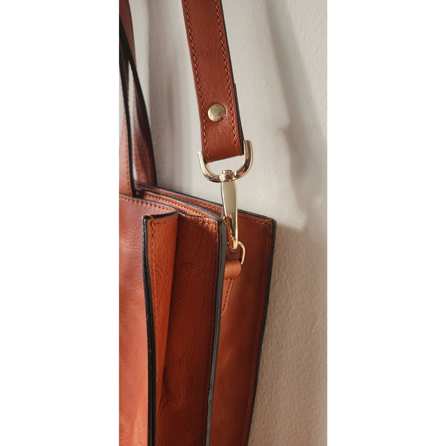 Vintage Alberto Bellucci Italian Leather Tote Messenger Tote Bag Brown Tan