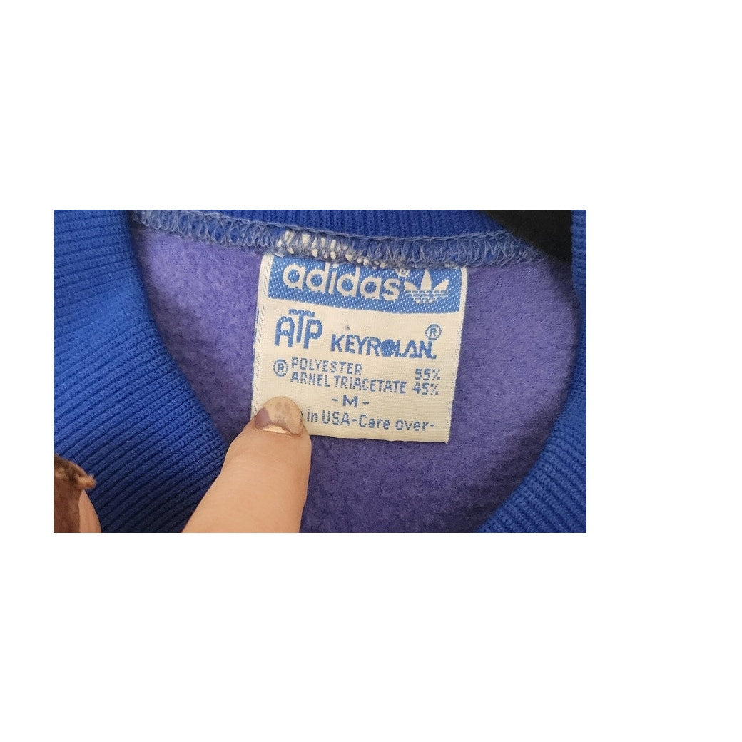 Vintage 1970s ADIDAS Track Suit Blue w/White Stripe Jacket + Pants / Medium