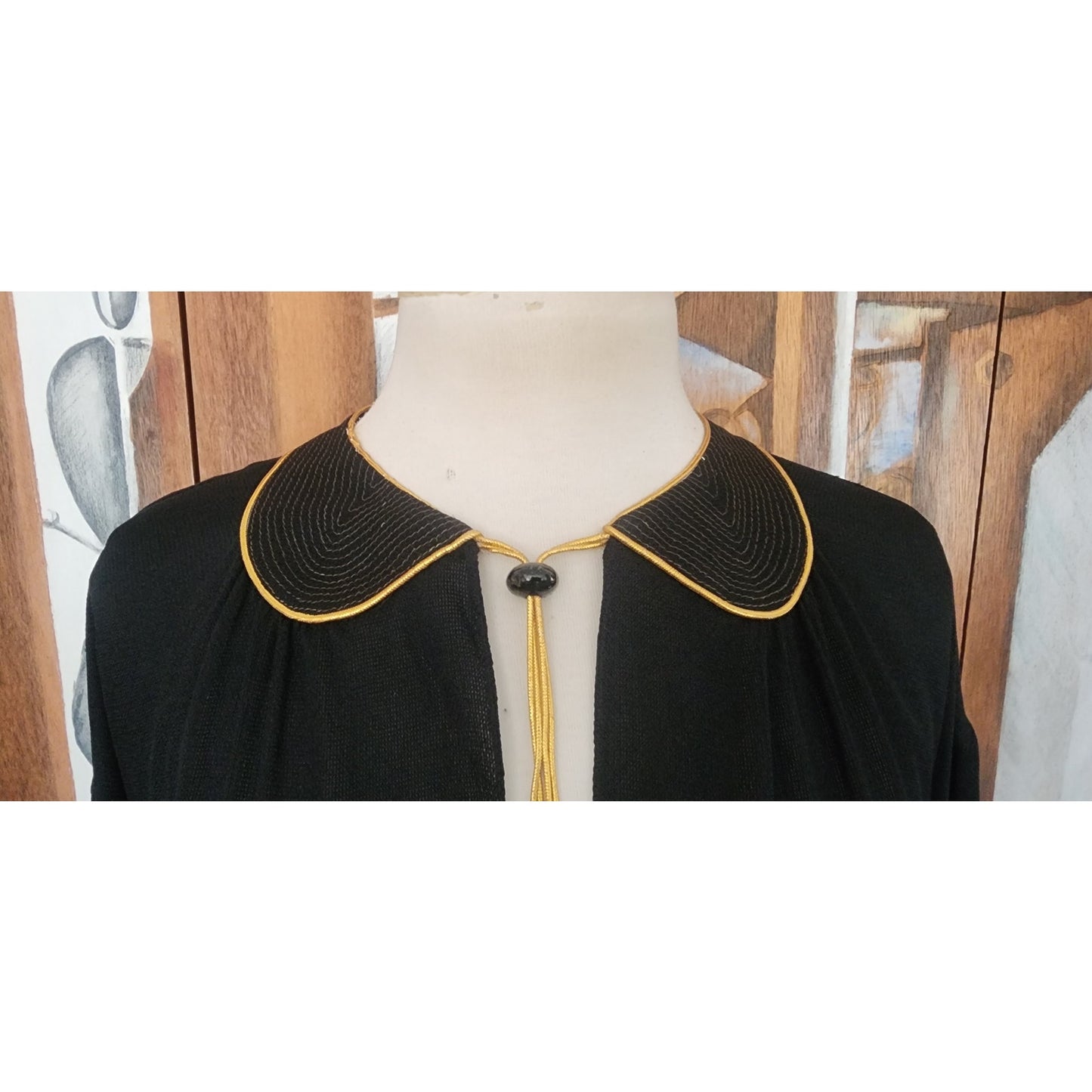Vintage 1970s Geoffrey Beene Ensemble Maxi Skirt Boho Blouse Evening Set Black Gold