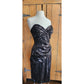 Vintage 80s Tadashi Strapless Dress Black Sequins Ruched Waist