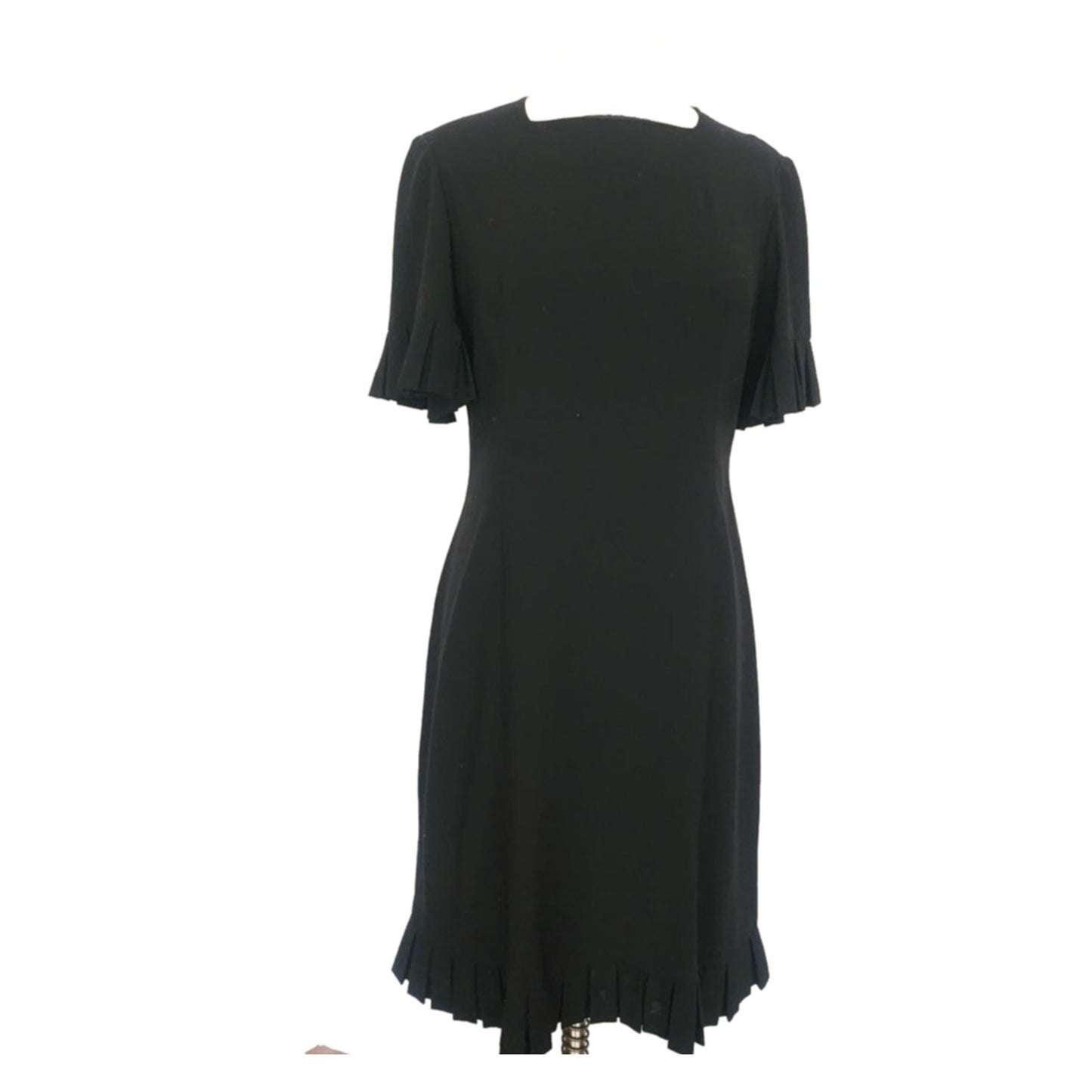 Vintage 60s Sorelle Fontana Dress Black Rayon Crepe w/Pleated Fringe Italian Designer