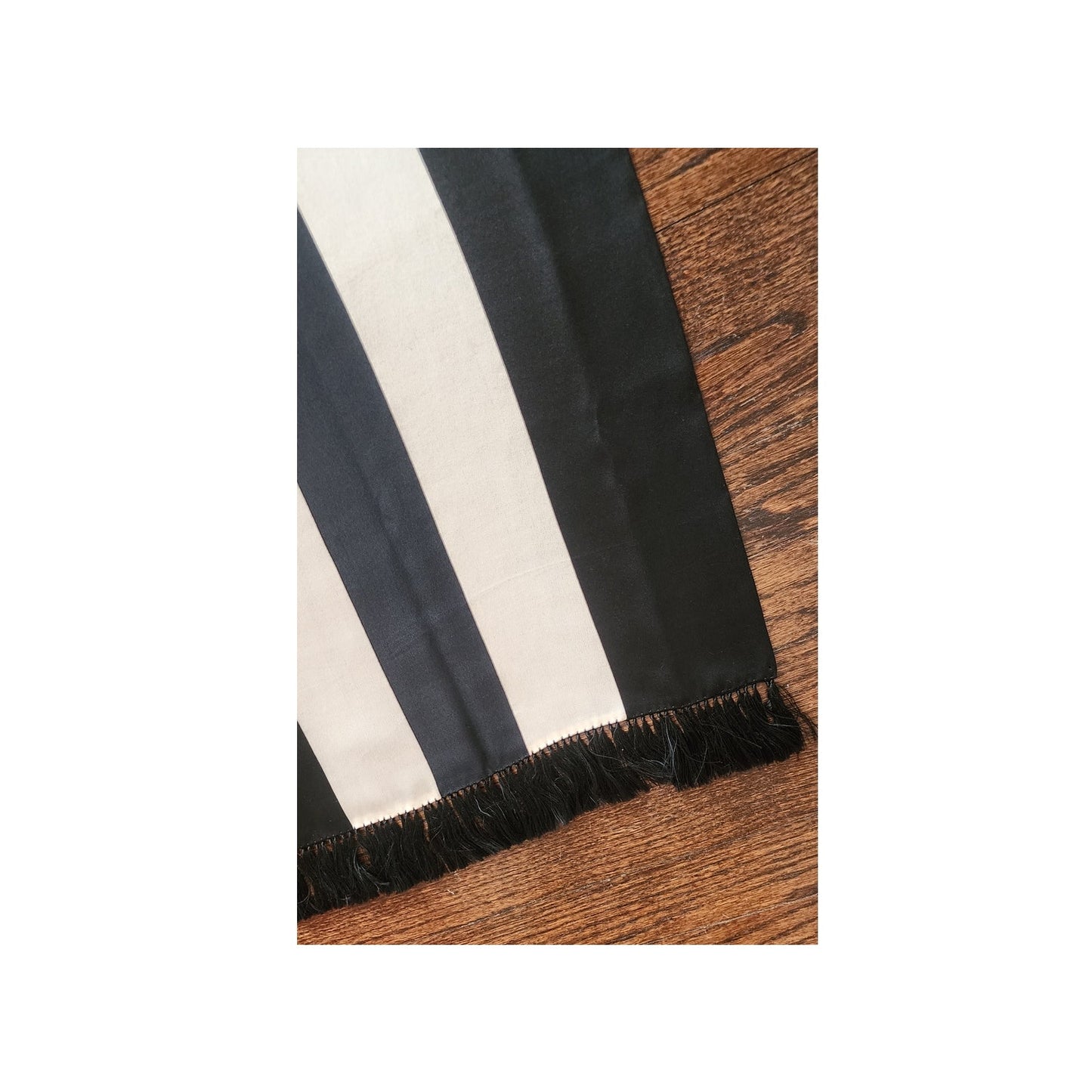 Vintage 40s Liquid Silk Scarf Black White Striped Fringed Peck & Peck Unisex Art Deco Geometric