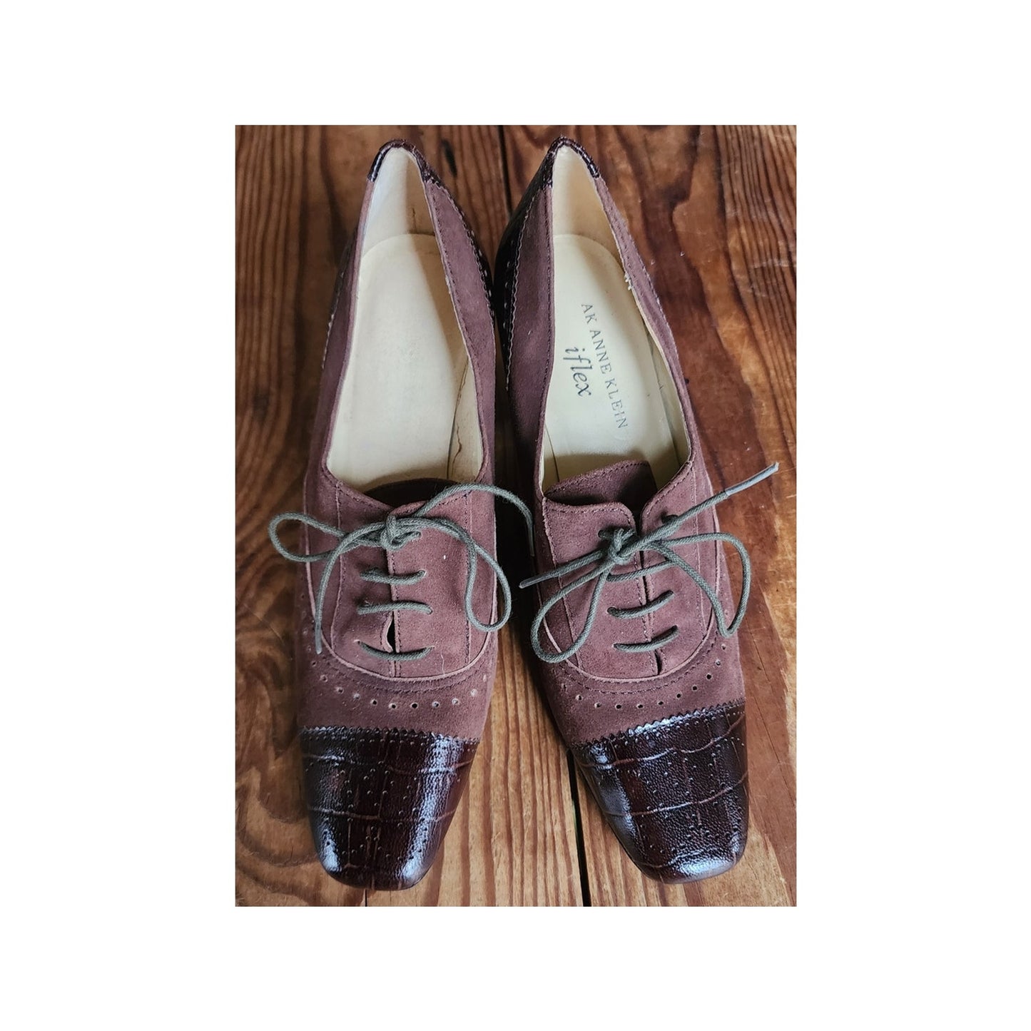 Vintage 1930s Style Brown Suede Shoes Lace Up Oxford Heels Anne Klein 6.5