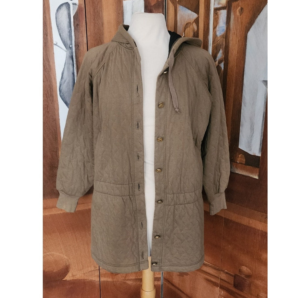 Vintage 1990s Sonia Rykiel Jacket Quilted Hooded Jacket Brown Beige Athleisure