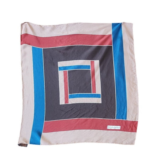 Vintage 80s Yves Saint Laurent Scarf Silk Square Geometric Print