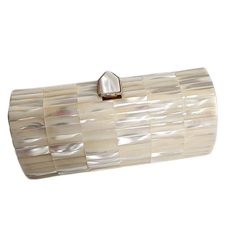 Vintage 50s Clutch Purse Mother of Pearl Cylindrical Evening Bag