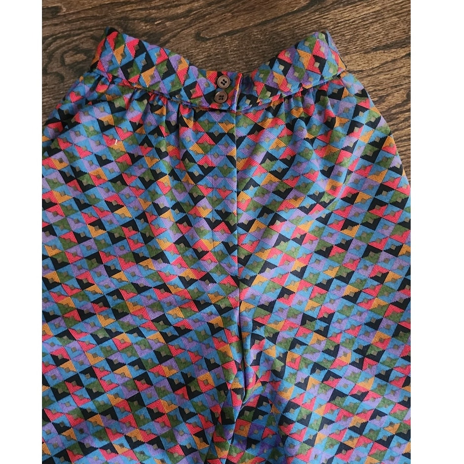 Vintage 1980s Giorgio Armani Shorts Geometric Mosaic Print High Waisted Long Bermuda