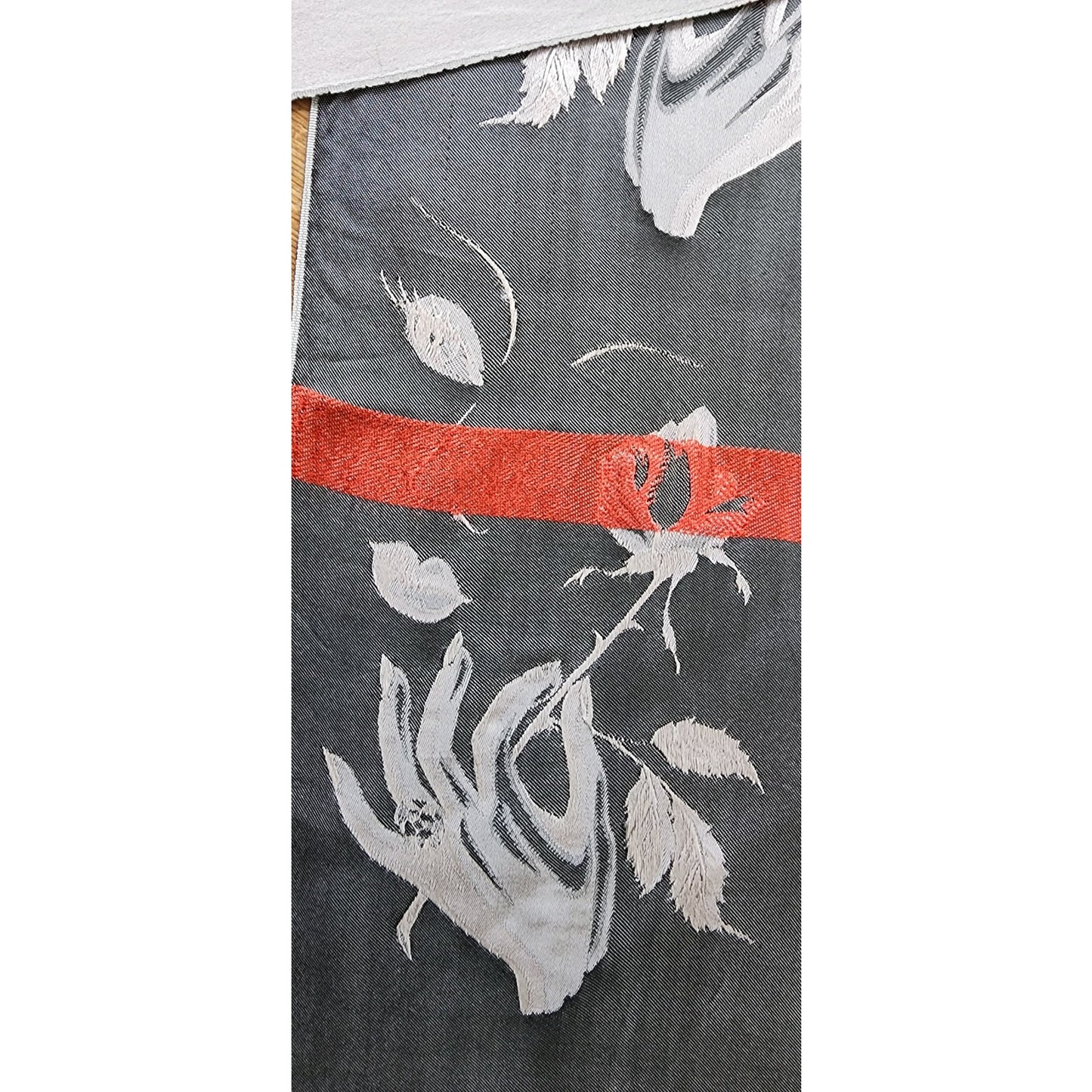 Vintage 40s Silk Embroidered Scarf Woman's Face w/Rose Flower