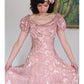 Vintage 30s Vintage Pink Floral Satin Evening Gown Old Hollywood Prom Dress