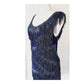 Vintage 2000s Blue Beaded Dress Silk Fringe Flapper Style / Medium