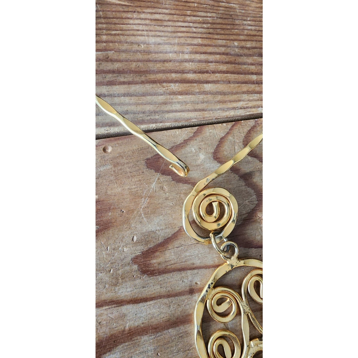 Vintage 70s Gold Necklace Spiral Disc Cascade Ancient Greek Style