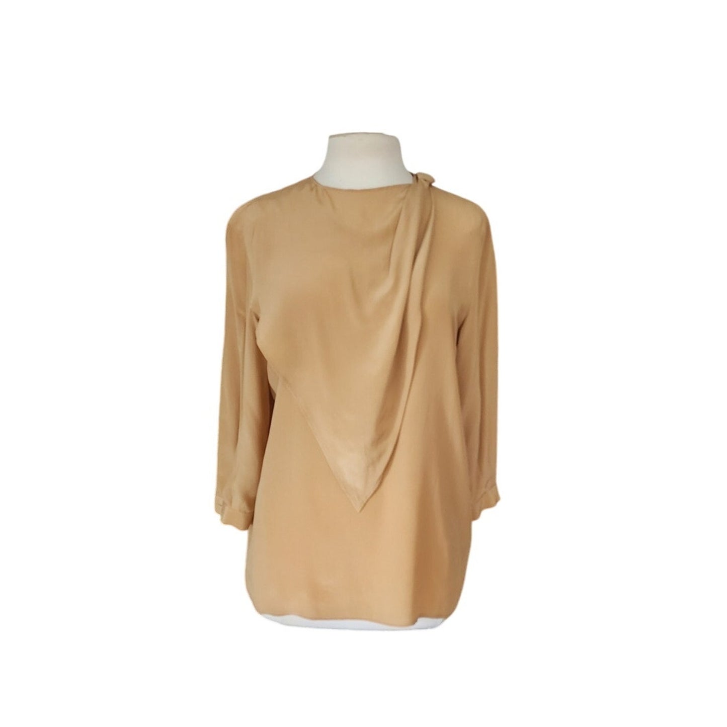 Vintage 90s Beige Silk Blouse w/Scarf Panel Armani Collezioni / S