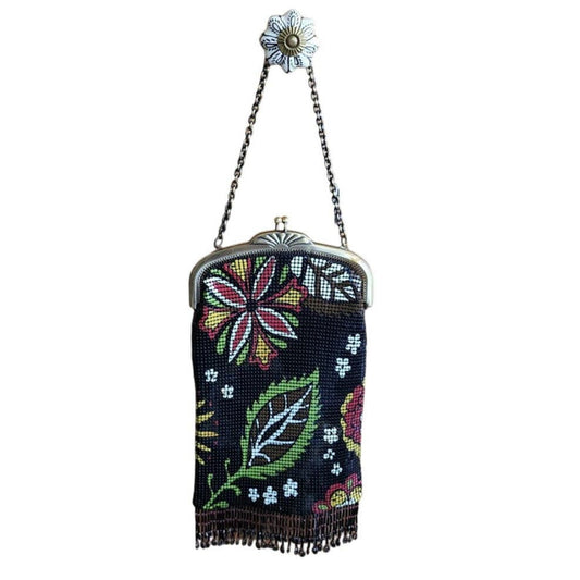Vintage 20s Style Whiting Davis Art Nouveau Bag Flapper Purse Mesh Floral