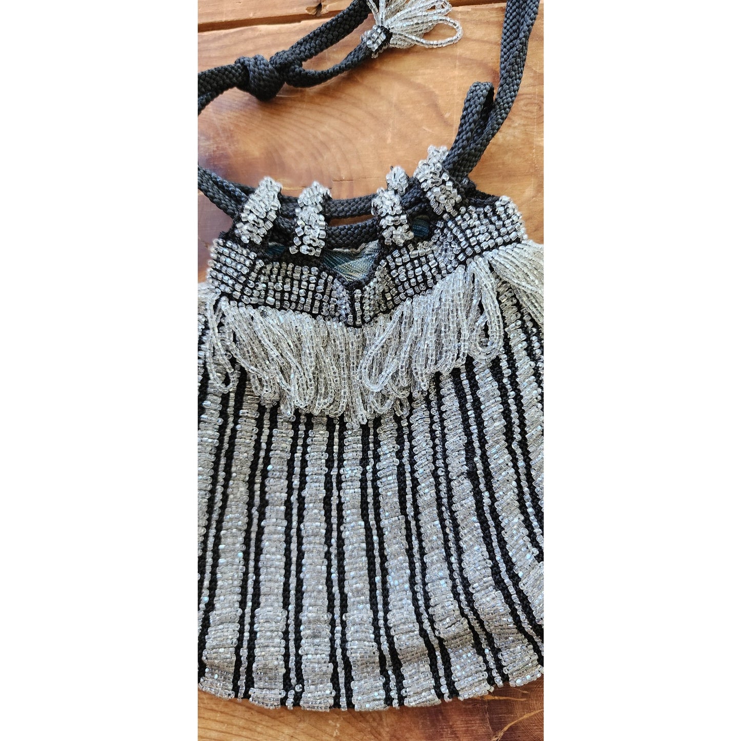 Vintage 20s Beaded Evening Bag Black Silk Pouch Flapper Purse