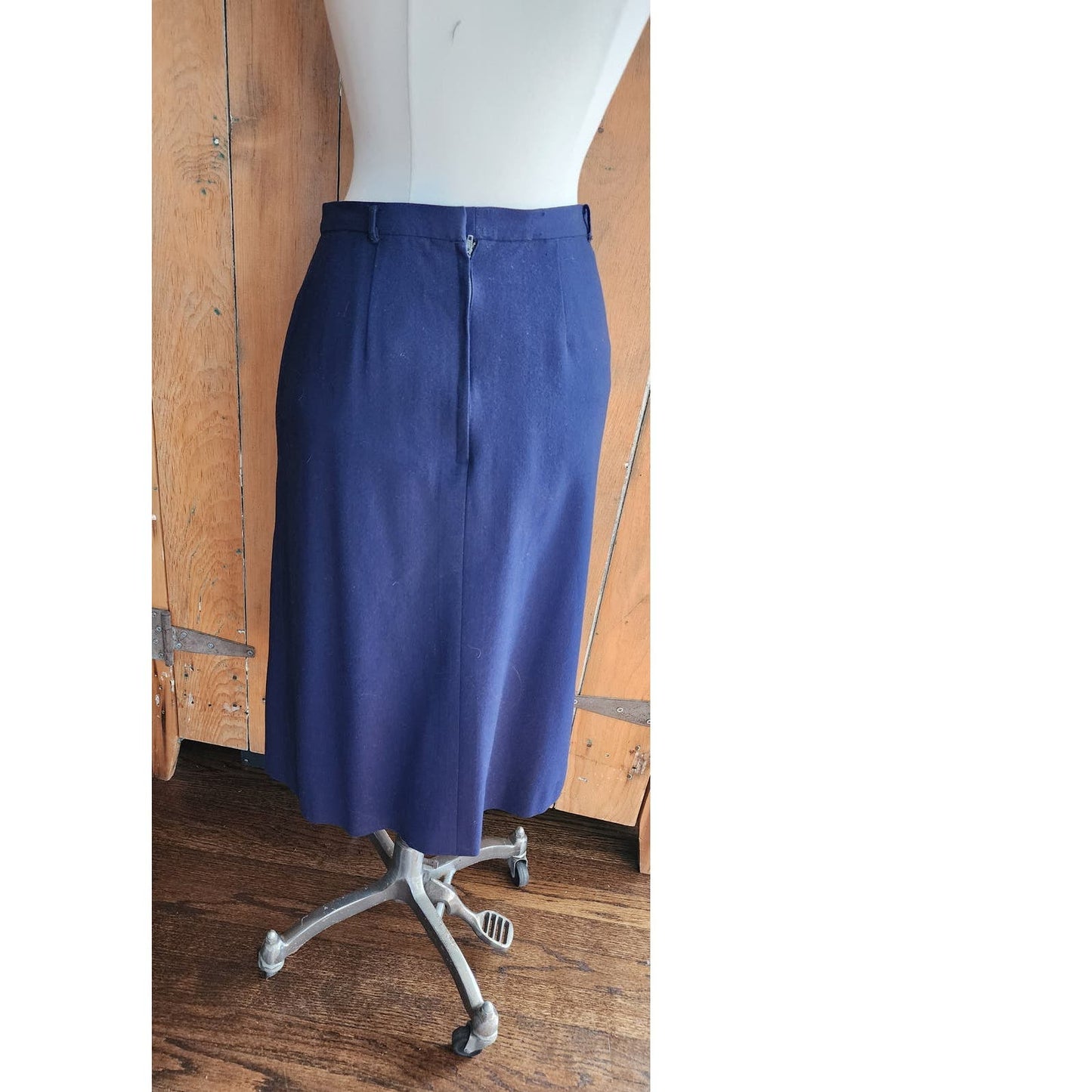 Vintage 40s Skirt Navy Blue Wool Side Pleats