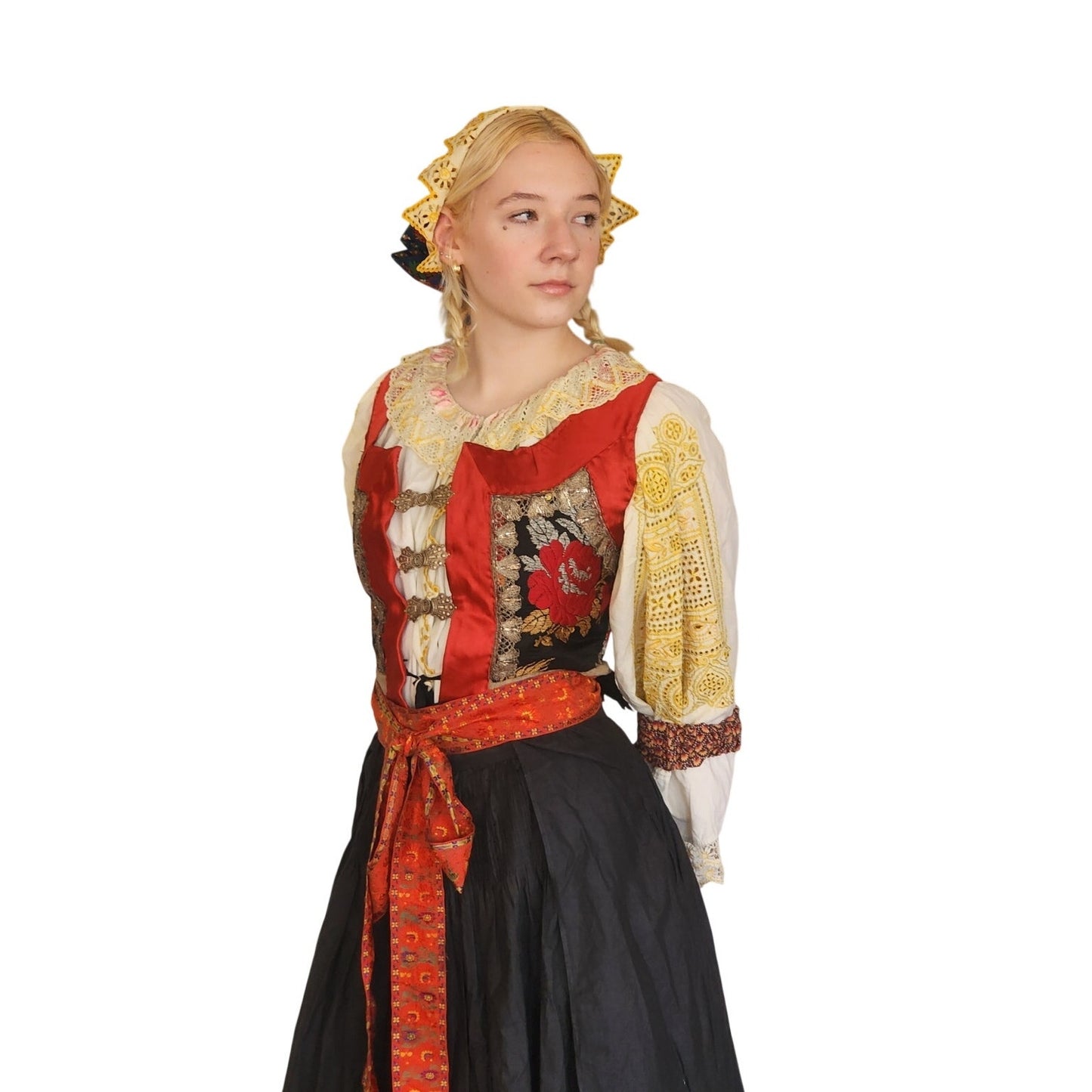 Antique Slovakian Folk Costume COMPLETE Kroj Piesteny Wedding Outfit Blouse Skirt Vest Cap Belt